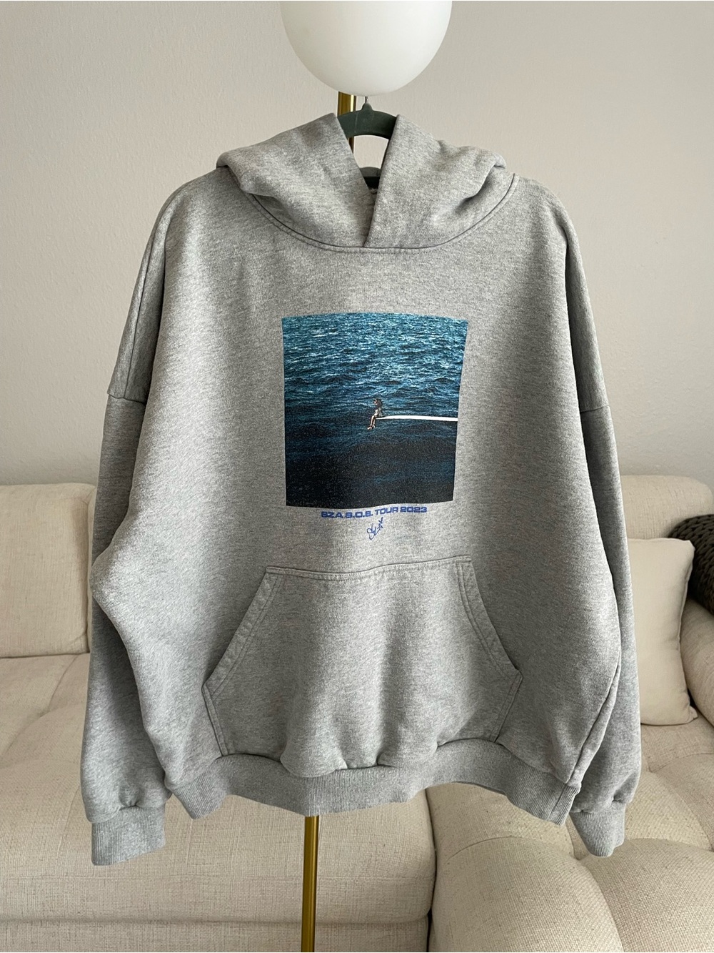 Rare HTF SZA S.O.S. Tour 2023 Hoodie Grey Album Cover Tour Dates Genuine Merch